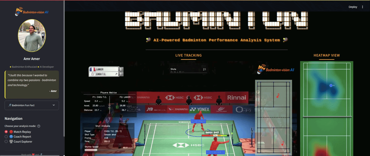 Streamlit analytics dashboard for badminton tracking